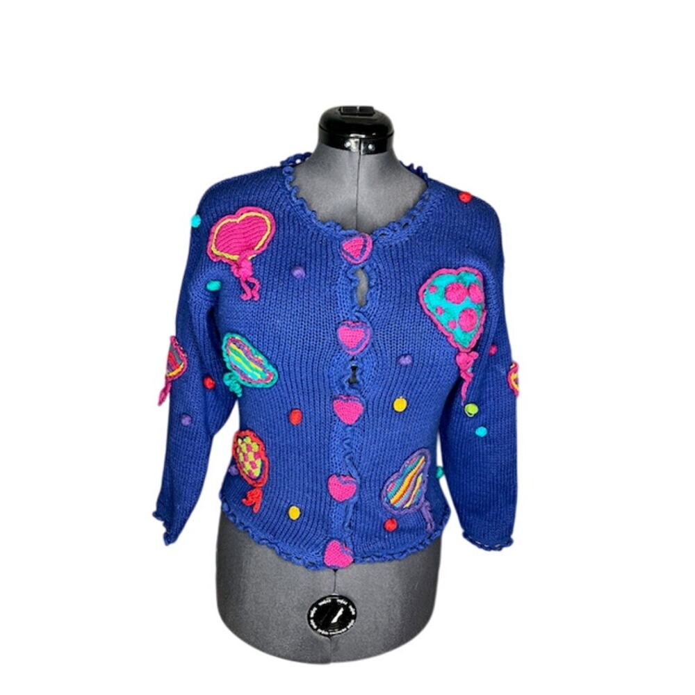 Cardigan sweater vintage1980s hearts bright playful